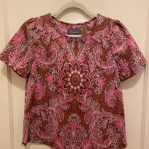 Anthropologie Pink and Brown Floral Blouse